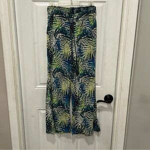Aerie Women’s Pool-To-Party Wide Leg Pant, Palm Print, Blue And Green, Sz Small